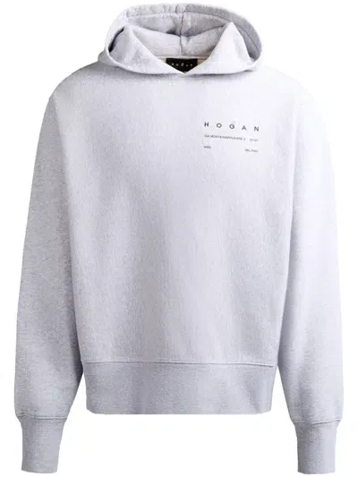 Hogan Logo-print Cotton Hoodie In Grey