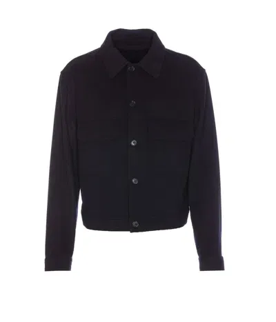 Hogan Long-sleeved Button-up Shirt Jacket In Blu Royale