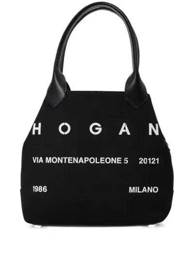 Hogan Medium New Family Script Tote Bag In Black