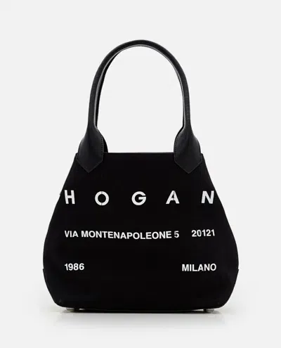 Hogan Medium Script Canvas Shopping Bag