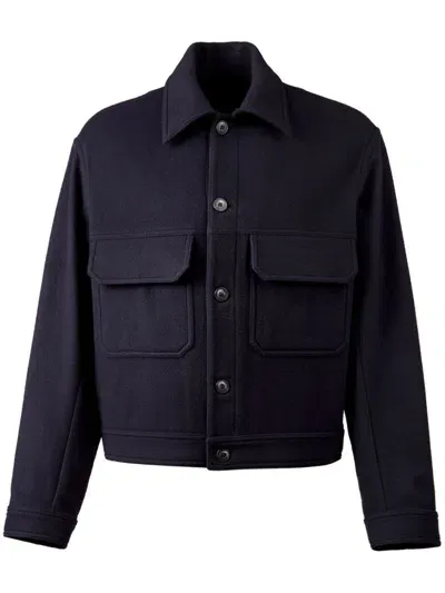 Hogan Men's Felted Button-up Shirt Jacket In Blue