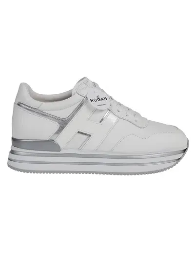 Hogan Midi Platform H483 Sneakers In Bianco/argento