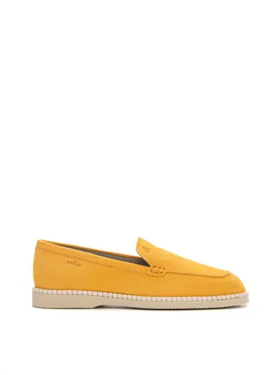 Hogan Logo-debossed Suede Loafers In Yellow