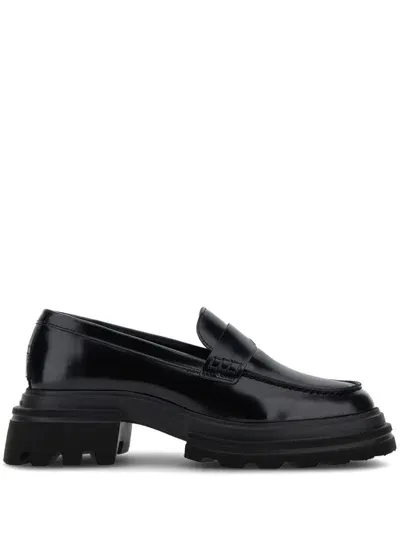 Hogan Polished Leather Loafers In Black