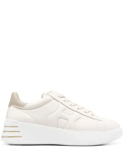 Hogan Rebel Calf Leather Sneakers With Logo In Beige