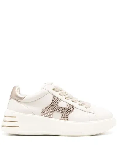 Hogan Rebel Sneakers With Rhinestones Shoes In Beige