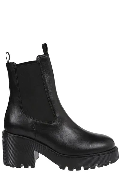 Hogan Slip-on Leather Ankle Boots In Black