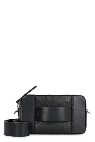 Hogan Script Leather Crossbody Camera Bag In Black