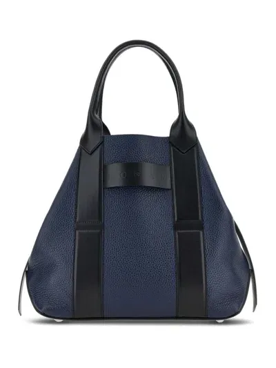 Hogan Script Leather Tote Bag In Blue