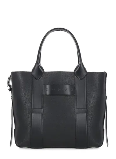 Hogan Script Media Shopping Bag In Black