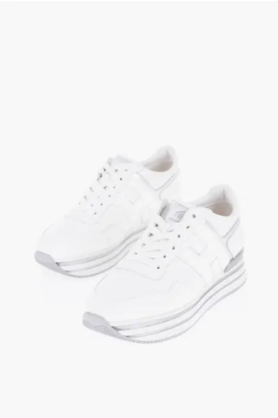 Hogan Solid Colo Sneakers With Metallic Leather Detail In White