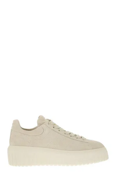 Hogan Suede H-stripes Sneakers In Ivory