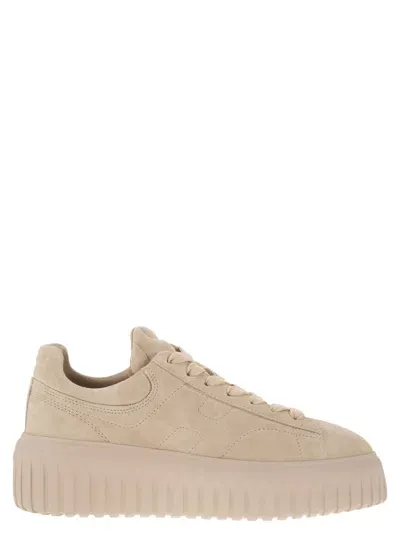 Hogan Suede H-stripes Trainers In Powder