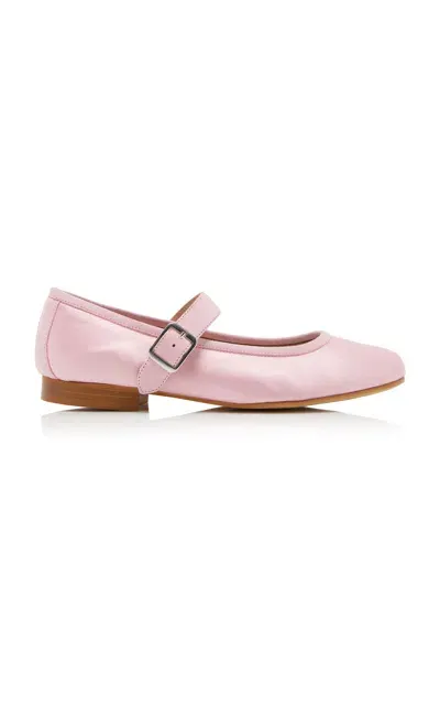 Home Of Hai X Reqins Constance Suede-trimmed Satin Mary Jane Flats In Pink