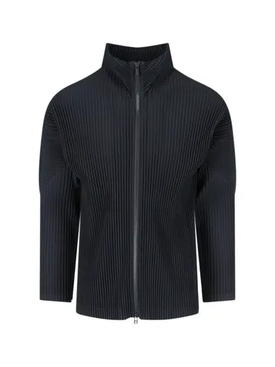 Homme Plisse Pleated Zip Sweatshirt In Black  