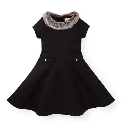 Hope & Henry Baby Girls' Fit And Flare Ponte Dress With Faux Fur, Infant In Black