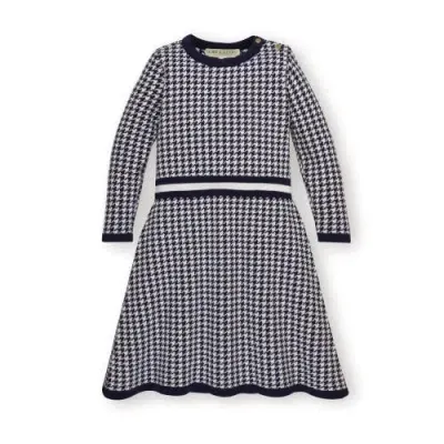 Hope & Henry Baby Girls' Fit And Flare Sweater Dress, Infant In Navy Houndstooth