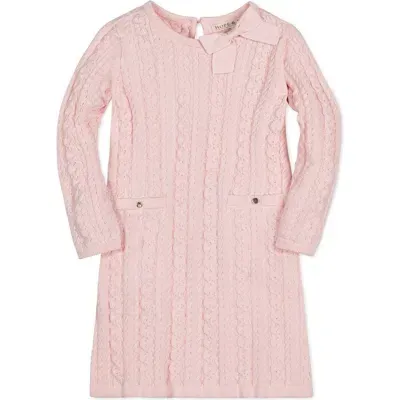 Hope & Henry Baby Girls' Organic Cable Bow Sweater Dress, Infant In Pale Pink Cable