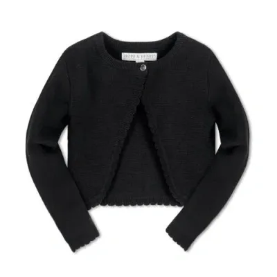 Hope & Henry Baby Girls' Organic Cropped Milano Cardigan, Infant In Black Scallop Edge