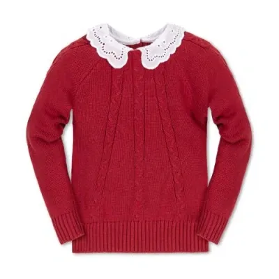 Hope & Henry Baby Girls' Organic Eyelet Collar Cable Sweater, Infant In Red Cable With Collar