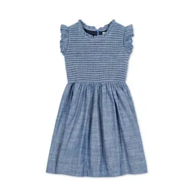 Hope & Henry Baby Girls' Organic Flutter Smocked Chambray Dress, Infant