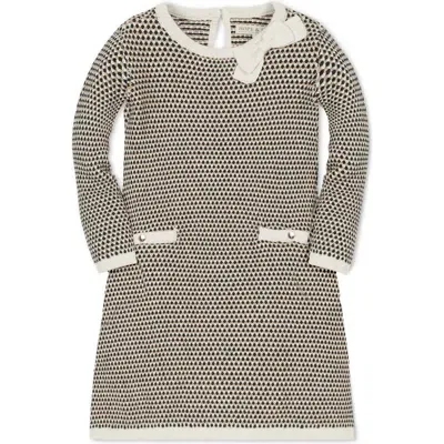 Hope & Henry Baby Girls' Organic Tweed Bow Sweater Dress, Infant In Black And Cream Tweed