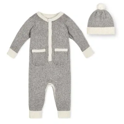 Hope & Henry Kids'  Baby Organic Button Front Romper And Beanie Set, Infant In Gray Marl Set