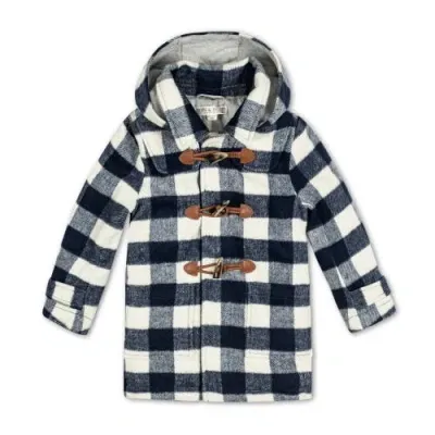 Hope & Henry Boys' Toggle Duffle Coat, Kids In Navy And Ivory Buffalo Plaid