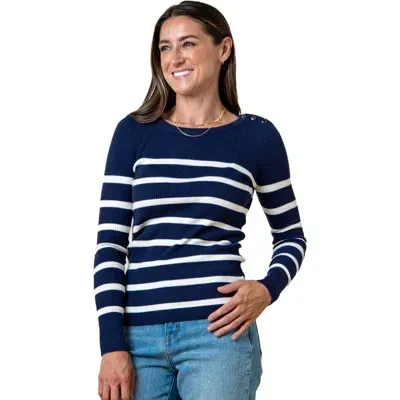 Hope & Henry Crew Neck Button Sweater In Navy Breton Stripe