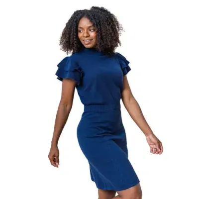 Hope & Henry Flutter Sleeve Sweater Dress In Navy Flutter