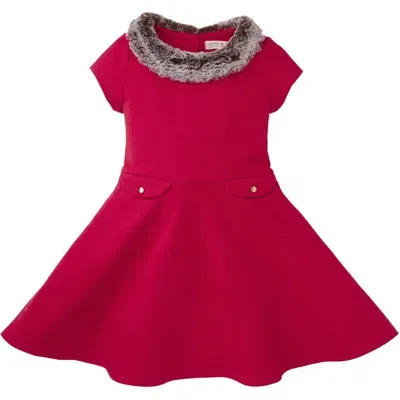 Hope & Henry Babies'  Girls' Fit And Flare Ponte Dress With Faux Fur, Toddler In Red