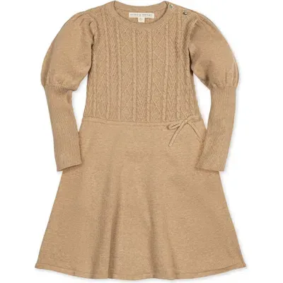 Hope & Henry Girls' Organic Cable Bodice Sweater Dress, Kids In Camel Heather Cable Bodice