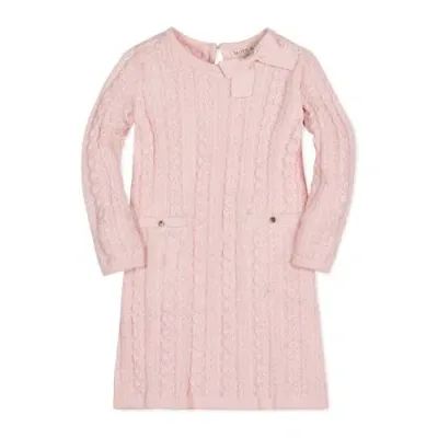 Hope & Henry Babies'  Girls' Organic Cable Bow Sweater Dress, Toddler In Pale Pink Cable