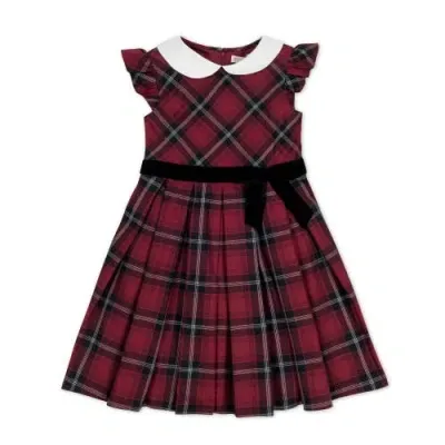 Hope & Henry Girls' Organic Peter Pan Collar Party Dress, Toddler In Oxblood City Plaid