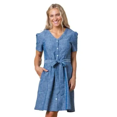 Hope & Henry Organic Button Front Chambray Dress In Blue Chambray