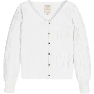 Hope & Henry Organic Cable Button Front Sweater In Soft White Chevron