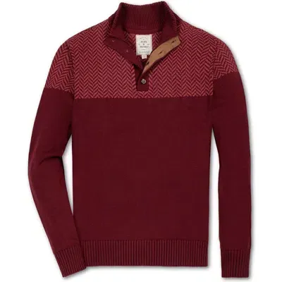 Hope & Henry Organic Mock Neck Button Sweater In Oxblood Herringbone