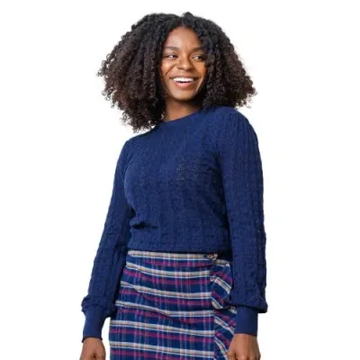 Hope & Henry Organic Pointelle Sweater In Navy Leaf Pointelle