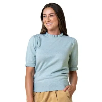 Hope & Henry Organic Puff Sleeve Sweater In Dusty Blue Heather