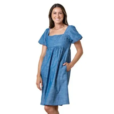 Hope & Henry Organic Ruched Chambray Dress In Pleated Chambray