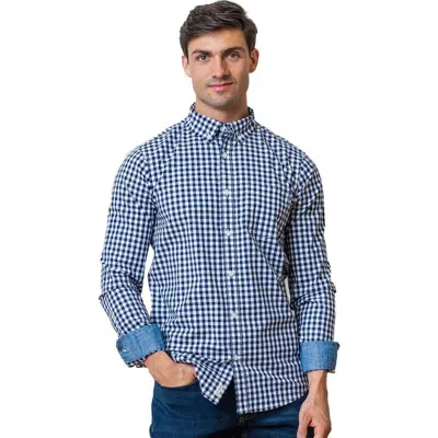 Hope & Henry Organic Stretch Poplin Shirt In Navy Gingham