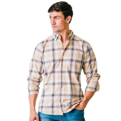 Hope & Henry Poplin Button Down Shirt In Classic Tan Plaid