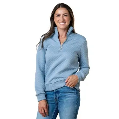 Hope & Henry Quilted Half Zip Pullover In Dusty Blue Quilted