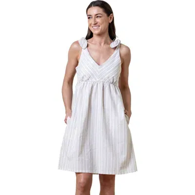 Hope & Henry Sleeveless Bow Shoulder Dress In Stone Stripe Linen