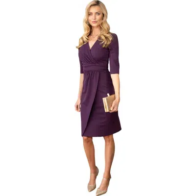 Hotsquash London Clothing Faux-wrap Formal Dress With Sleeves In Damson