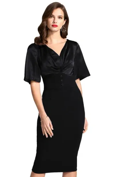 Hotsquash London Clothing V-neck Satin-top Pencil Dress In Black