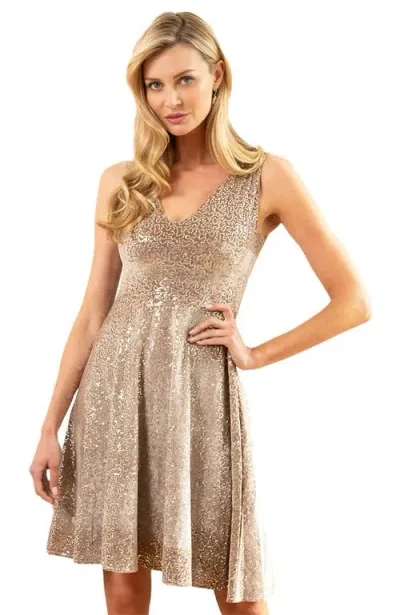 Hotsquash London Clothing Velvet Sequin Fit And Flare Dress In Cream/silver