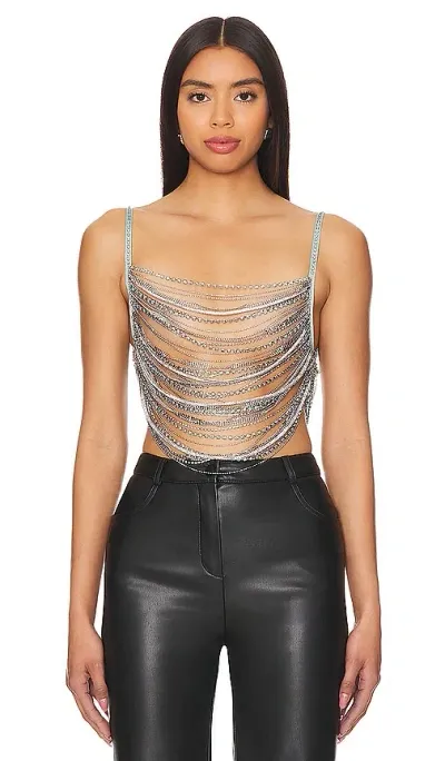 H:ours Milana Rhinestone Top In Metallic Silver