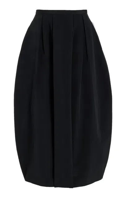 House Of Dagmar Curved Pleated Crepe Maxi Skirt In Black