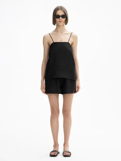 House Of Dagmar Linen Strap Top In Black